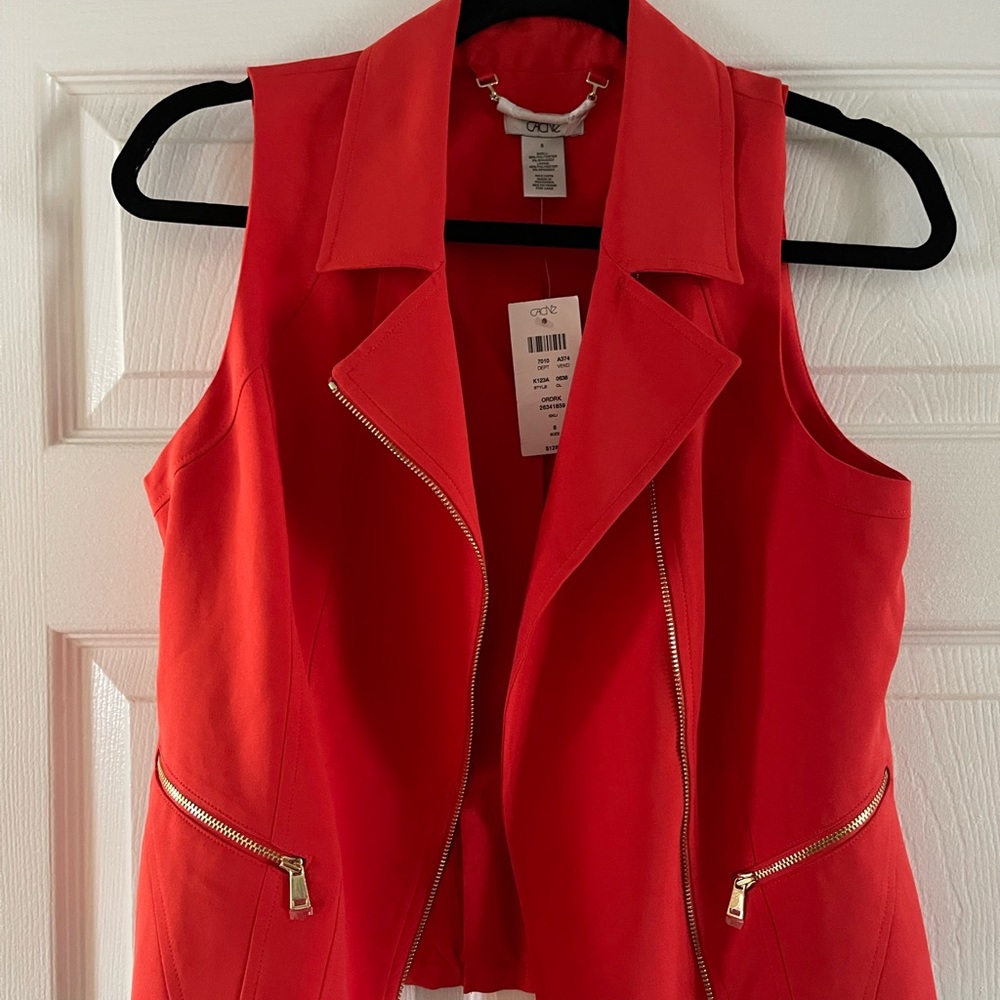 Cache Womens Orange Collared Sleeveless Zipped Pockets Full Zip Vest Size 8